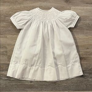 White Smocked Baptism Dress - Pearl Flower Bishop Dress by Feltman Brothers